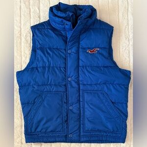 Hollister Women’s Puffer Vest Size L Cobalt Blue Full Zip Sleeveless Polyester